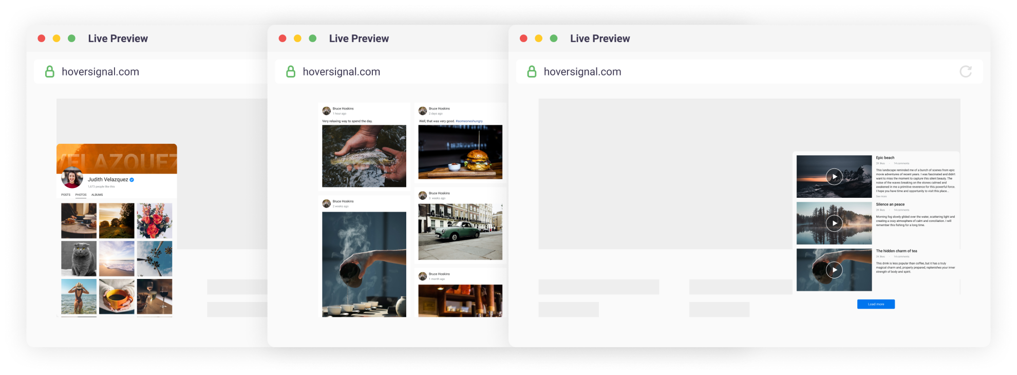 Hoversignal — Facebook Feed, designed with interface flexibility
